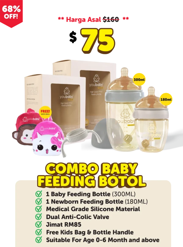 Combo Botol SUSU 180ml & 300ml + Bottle Handle Free KidsBag